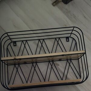 Black Metal Wall Shelf with Wooden Accents